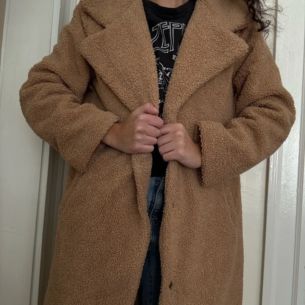 Boohoo Teddy Long Coat - Picture 1 of 2
